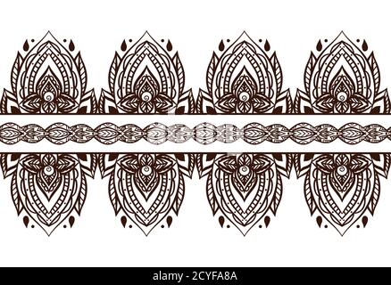 Motif mehendi sans couture. Bordure vectorielle pour cadres, cartes, invitations, tatouages et votre dessin Illustration de Vecteur