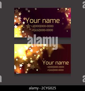 Jeu de cartes de visite avec des étincelles et des étoiles sur fond sombre. Cartes de visite de fête avec espace pour le texte pour votre entreprise Illustration de Vecteur