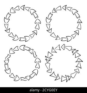 Ensemble de cadres ronds noir et blanc avec flèches dessinées à la main. Arrière-plan vectoriel pour votre conception. Illustration de Vecteur