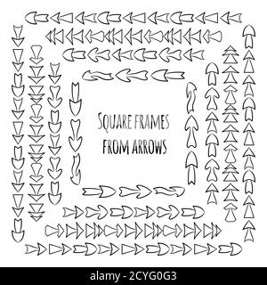 Ensemble de cadres carrés à partir de flèches dessinées à la main. Arrière-plan vectoriel pour votre conception. Illustration de Vecteur