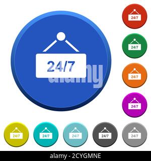table à suspendre avec 24h sept jours par semaine de couleur ronde boutons biseautés avec surfaces lisses et icônes blanches plates Illustration de Vecteur