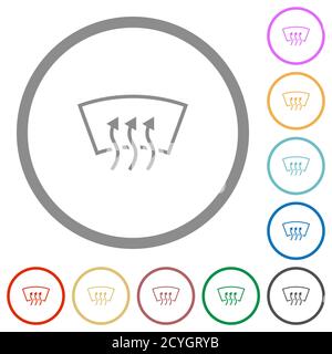 Les icônes de couleur plate de dégivrage du pare-brise sont représentées par des contours ronds sur du blanc arrière-plan Illustration de Vecteur