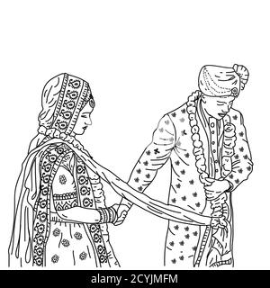 Magnifique couple indien en mariage Satphera cérémonie. Dessin d'illustration de vecteur Illustration de Vecteur