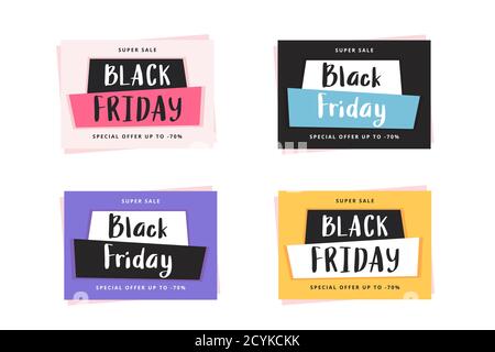 Ensemble de modèles de bannière du Vendredi fou, illustration vectorielle Illustration de Vecteur