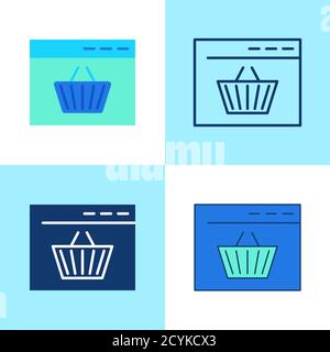 Icône d'achat en ligne en forme de ligne et plate Illustration de Vecteur