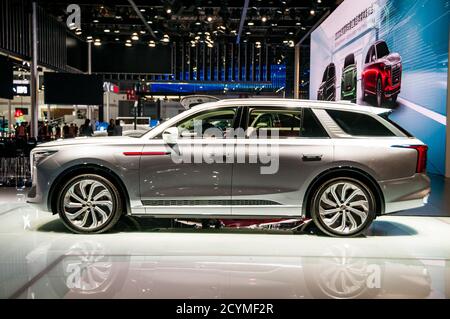 Vus électrique Hongqi E-HS9 vu au salon de l'auto de Beijing 2020. Banque D'Images