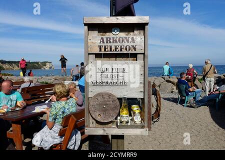 Cape Arkona téléphone auto-parle avec Corona aide d'urgence pour 3 euros, Vitt, Ruegen, Mecklenburg-Vorpommern, Allemagne Banque D'Images