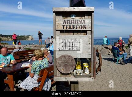 Cape Arkona téléphone auto-parle avec Corona aide d'urgence pour 3 euros, Vitt, Ruegen, Mecklenburg-Vorpommern, Allemagne Banque D'Images