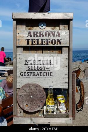 Cape Arkona téléphone auto-parle avec Corona aide d'urgence pour 3 euros, Vitt, Ruegen, Mecklenburg-Vorpommern, Allemagne Banque D'Images