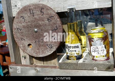 Cape Arkona téléphone auto-parle avec Corona aide d'urgence pour 3 euros, Vitt, Ruegen, Mecklenburg-Vorpommern, Allemagne Banque D'Images