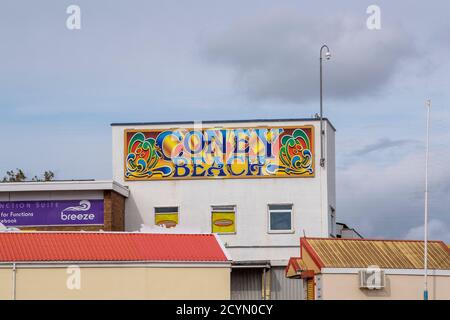 Coney Beach Porthcawl, entrée au parc des expositions. Porthcawl, Bridgend, pays de Galles du Sud, Royaume-Uni Banque D'Images