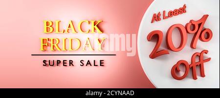 Black Friday super sale 3D au moins 20% de réduction sur le texte 3d. Grande taille de haute qualité idéale pour le prix ou le billet d'oscillation. Banque D'Images