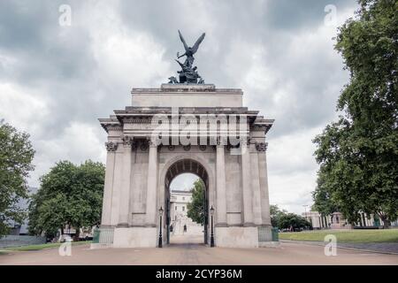 Un duc tranquille de Wellington Arch, Londres pendant la pandémie Covid-19. Banque D'Images