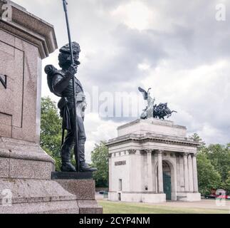 Un duc tranquille de Wellington Arch, Londres pendant la pandémie Covid-19. Banque D'Images