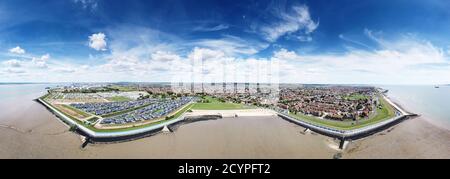 Vue aérienne de la mer de l'île canvey de Thorney Bay Plage dans l'essex, angleterre Banque D'Images