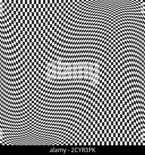 Version ondulée à carreaux, quadrillée, surface en chevêtre avec distorsion, effet de déformation. Déformer, déformer l'arrière-plan des carrés, répéter. Illustration de Vecteur
