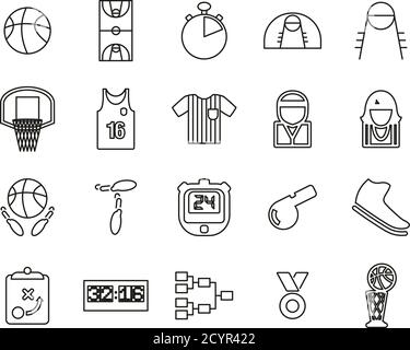 Icônes de basket-ball ligne fine Set Big Illustration de Vecteur