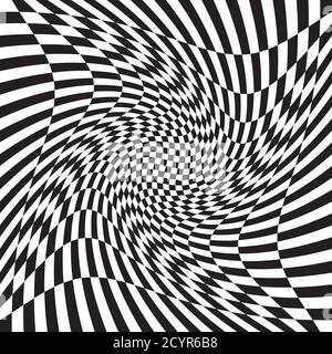 Surface en damier quadrillée avec distorsion, effet de déformation. Déformer, déformer l'arrière-plan des carrés, répéter. Version ondulée, ondulée Illustration de Vecteur