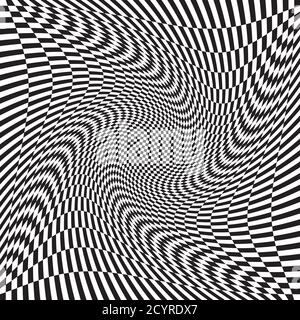 Surface en damier quadrillée avec distorsion, effet de déformation. Déformer, déformer l'arrière-plan des carrés, répéter. Version ondulée, ondulée Illustration de Vecteur