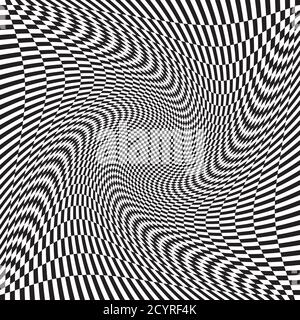 Surface en damier quadrillée avec distorsion, effet de déformation. Déformer, déformer l'arrière-plan des carrés, répéter. Version ondulée, ondulée Illustration de Vecteur
