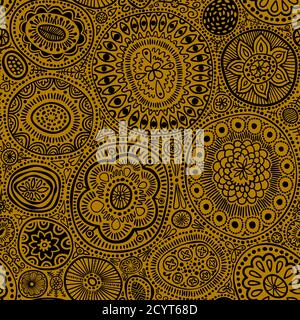 Motif sans couture. Texture botanique sans couture, illustrations détaillées de points et de cercles. Motif ethnique dans un style « doodle », fond floral d'été. Tous Illustration de Vecteur