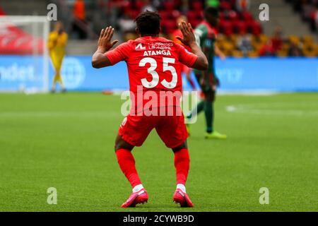Farum, Danemark. 12 juillet 2020. Isaac Atanga (35) du FC Nordsjaelland vu pendant le match 3F Superliga entre le FC Nordsjaelland et Aalborg Boldklub à droite de Dream Park à Farum. (Crédit photo: Gonzales photo - Rune Mathiesen). Banque D'Images