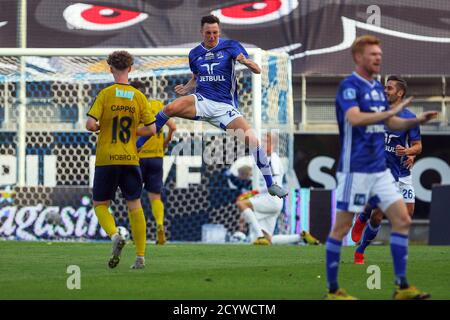 Lyngby, Danemark. 20 juillet 2020. Mathias Hebo Rasmussen (21) de Lyngby vu pendant le 3F Superliga relégation jeu de match entre Lyngby Boldklub et Hobro IK au stade Lyngby. (Crédit photo: Gonzales photo - Rune Mathiesen). Banque D'Images