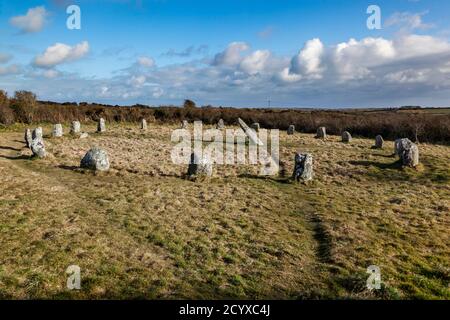 Boscawen-un Stone Circle; près de St. Buryan; West Cornwall Banque D'Images