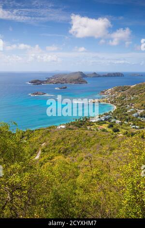 Saint-Vincent-et-les Grenadines, Bequia, vue sur la baie de l'amitié et l'île A quatre, depuis la Villa Mangwana Banque D'Images