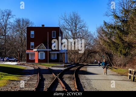 Hanover Junction, PA, États-Unis - février 28. 2016: Historique Hanover Junction fait maintenant partie des parcs du comté de York et offre un chemin de fer pour les loisirs u Banque D'Images