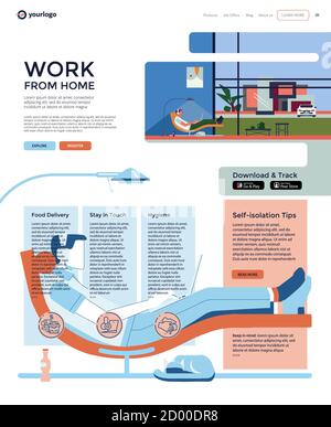 Indépendant travaillant à partir de la maison, modèle, page d'arrivée mise en page, modèle avec espace pour votre texte Banque D'Images