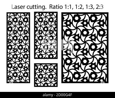 Jeu de gabarits géométriques CNC. Motif laser. Jeu de panneaux vectoriels décoratifs pour la découpe au laser. Illustration de Vecteur