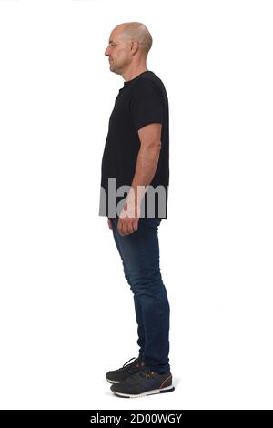 portrait complet d'une vue de côté homme sur fond blanc Banque D'Images