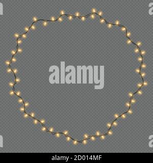 Lumières de Noël isolées sur un fond transparent. Guirlande électrique de Noël anneau d'ampoules de lumière jaune pour cartes de voeux de Noël, bannières Illustration de Vecteur
