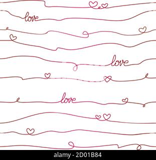 Motif vectoriel sans couture avec coeurs et lettres Love sur les cordes. Texture mignonne pour la Saint-Valentin, les mariages. Texture romantique pour un tissu de mode Illustration de Vecteur