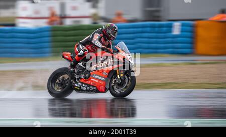 Francia, Magny cours, Italie. francia 2020, magny cours, Italie, 25 sept 2020, 45 Scott Redding Ducati Panigale V4 R .ARUBA.IT Racing - Ducati.Rain weather au cours de la ronde 7 Pirelli French Round 2020 - World Superbike - SBK - Credit: LM/Otto Moretti Credit: Otto Moretti/LPS/ZUMA Wire/Alay Live News Banque D'Images