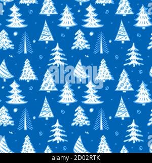Motif hivernal sans couture avec arbres de noël sur fond bleu. Nouvelle forêt d'épinette de Yer. Illustration vectorielle. Illustration de Vecteur