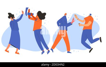 Ensemble de personnes dans des lunettes de réalité virtuelle isolées sur fond blanc. Les équipes hommes et femmes travaillent ensemble avec les micro-casques vr. Les gens utilisent la techno future Illustration de Vecteur