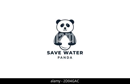 panda avec une goutte d'eau logo mignon icône illustration vectorielle Illustration de Vecteur