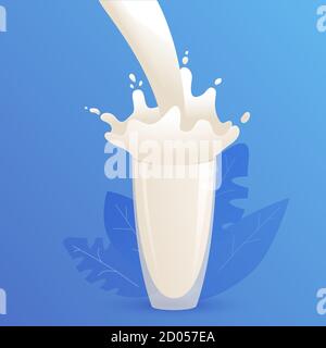 Le lait est versé dans un verre.illustration vectorielle réaliste. Illustration de Vecteur
