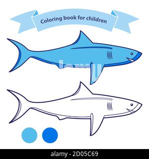Requin isolé sur fond blanc.Livre de coloriage pour les enfants. Illustration de Vecteur