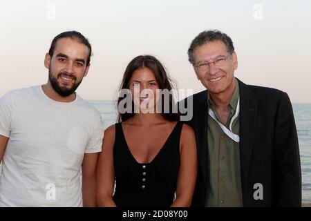 Sète, France. 8 juillet 2018. Hamid Rahmi, Ophelie Bau et Henri Cohen ont assisté au Sunsete film Festival. Banque D'Images