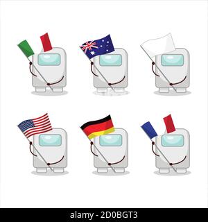 Parmi nous personnage de dessin animé blanc apporter les drapeaux de divers pays Illustration de Vecteur
