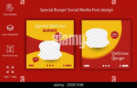 Modèle de post-conception de médias sociaux spéciaux pour Burger Food Illustration de Vecteur