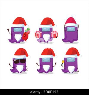 Émoticônes du Père Noël avec fantôme parmi nous personnage de dessin animé violet Illustration de Vecteur