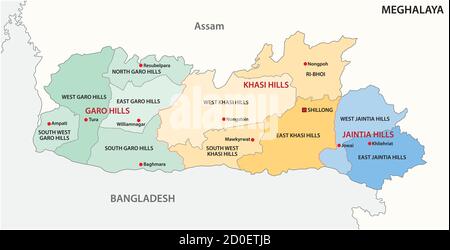 Carte vectorielle administrative et politique de Meghalaya, Inde Illustration de Vecteur