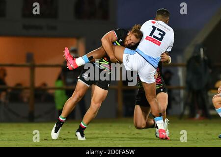 Parme, Italie. parme 2020, Italie, 02 octobre 2020, Tommaso Boni (Zebre) et Ray Lee Lo (Cardiff Blues) pendant Zebre vs Cardiff Blues - Rugby Guinness Pro 14 - Credit: LM/Alessio Tarpini Credit: Alessio Tarpini/LPS/ZUMA Wire/Alay Live News Banque D'Images