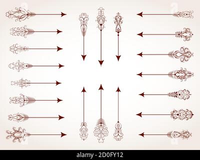 Collection vectorielle de flèches décoratives dessinées à la main et de pointeurs. Illustration de Vecteur