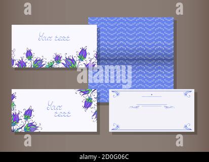 Ensemble vectoriel de modèles d'invitations ou de cartes de vœux avec éléments floraux décoratifs. Collection de modèles en bleu. Illustration de Vecteur