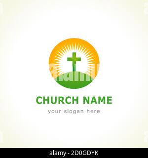 Modèle de logo pour les églises et les organisations chrétiennes croix de Calvaire dans le soleil. Logo de l'église de la croix de Calvaire. Illustration de Vecteur